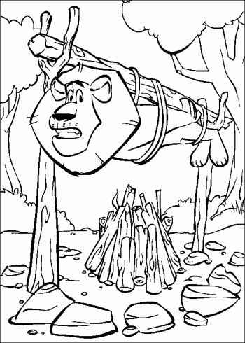 coloriage madagascar alex est ficele au barbecue